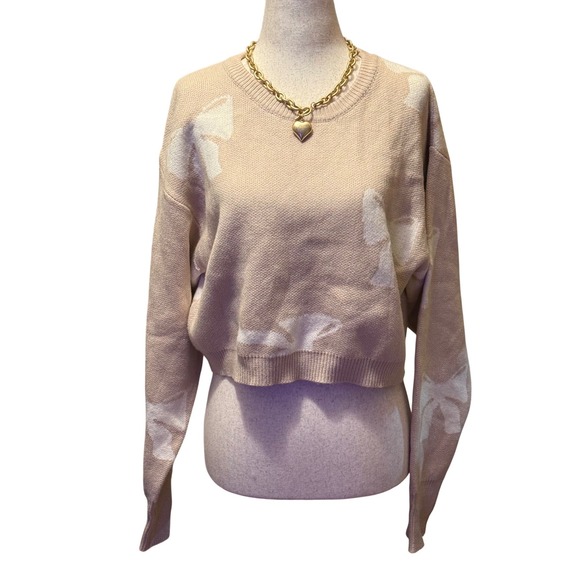 LE LIS COLLECTION Sweaters - LE LIS COLLECTION Women Sweater Beige Bow Pattern‎ Cropped Knit Size M